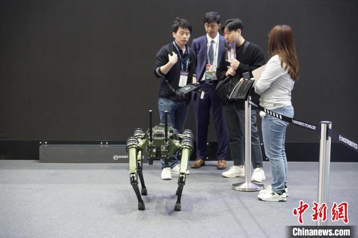 圖為觀眾在展會(huì)參觀機(jī)器人?！⑿?攝