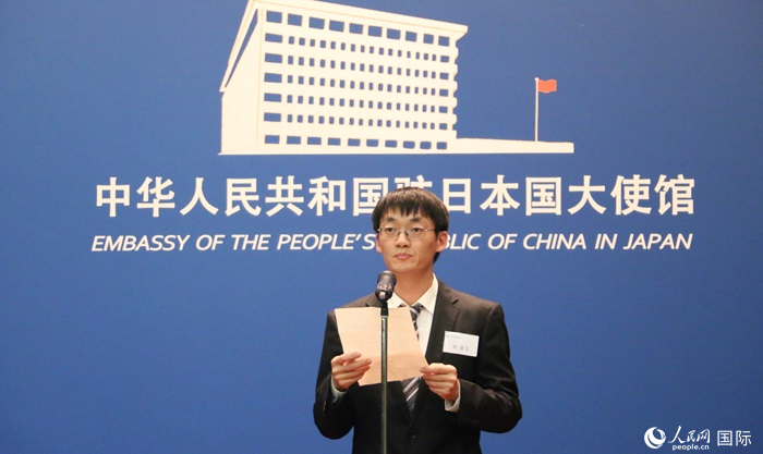 獲獎學(xué)生代表、大阪大學(xué)博士生劉亞飛發(fā)表感言。人民網(wǎng) 許可攝