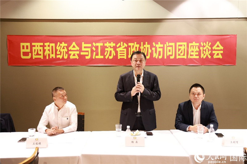 江蘇省政協(xié)副主席楊岳（中）在座談會(huì)上致辭。人民網(wǎng)記者 陳海琪攝