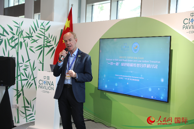 綠色聯(lián)盟聯(lián)合主席、世界自然基金會(huì)國(guó)際特使蘭博蒂尼在“一帶一路”綠色低碳轉(zhuǎn)型合作研討會(huì)上發(fā)言。人民網(wǎng)記者 張志文攝