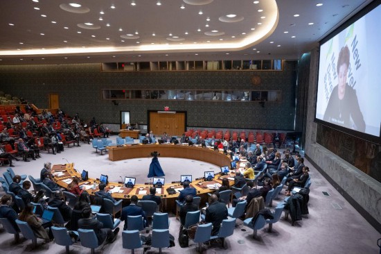 這是2023年11月20日在位于紐約的聯(lián)合國(guó)總部拍攝的安理會(huì)“共同發(fā)展促進(jìn)持久和平”公開(kāi)辯論會(huì)現(xiàn)場(chǎng)。中國(guó)作為輪值主席，倡議聯(lián)合國(guó)安理會(huì)20日舉行主題為“共同發(fā)展促進(jìn)持久和平”的公開(kāi)辯論會(huì)。新華社發(fā)（聯(lián)合國(guó)供圖/埃斯金德·德貝卜攝）