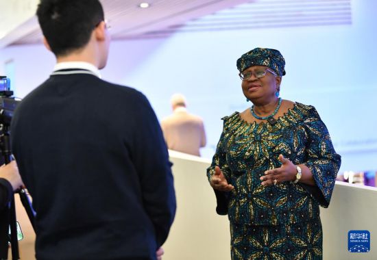 1月18日，世界貿(mào)易組織總干事伊維拉在瑞士達沃斯舉行的世界經(jīng)濟論壇2024年年會期間接受新華社記者專訪。新華社記者 連漪 攝