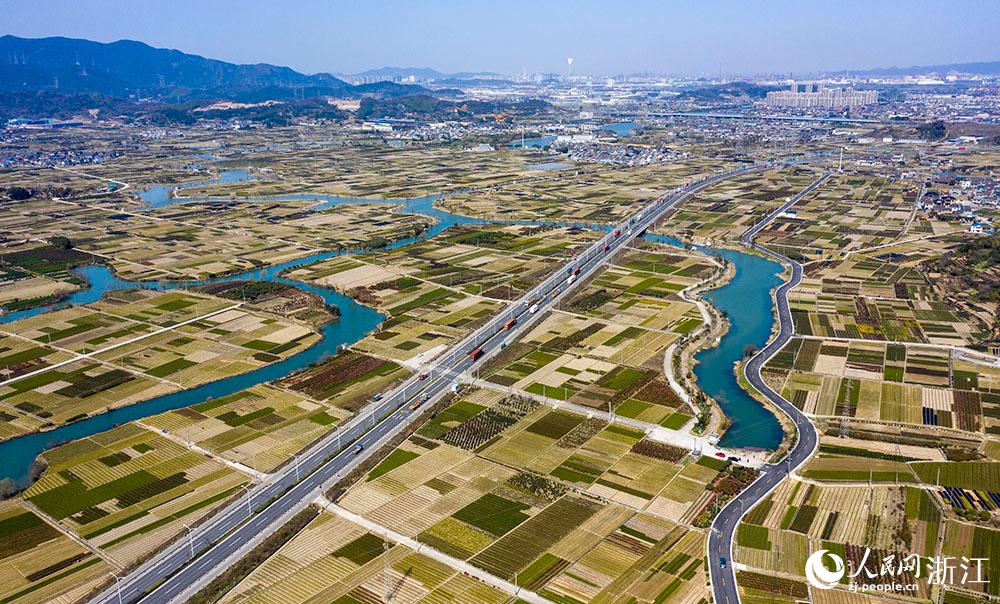 寧波市北侖區(qū)柴橋街道的萬畝花田猶如打翻的調(diào)色盤。人民網(wǎng) 章勇濤攝