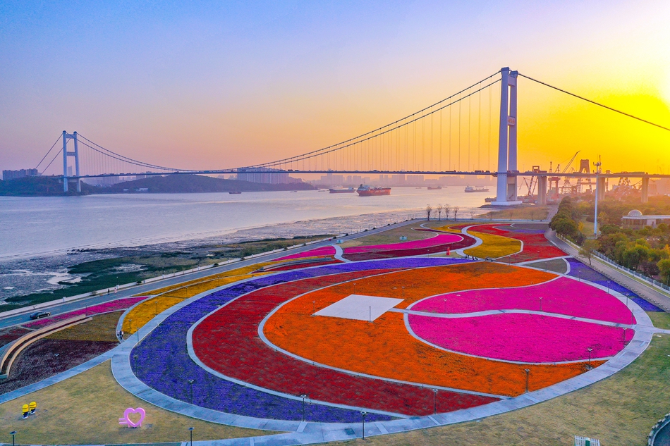 靖江長江畔的音樂花海廣場。盛義攝