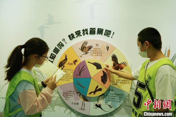 圖為小朋友在青海西寧湟水國家濕地公園科普館內(nèi)參觀學(xué)習(xí)?！●R銘言 攝