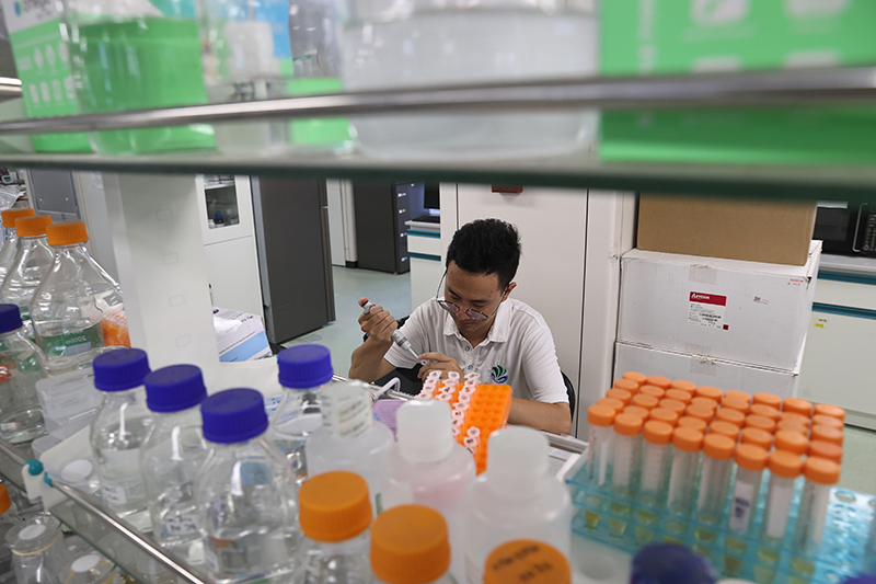 在三亞崖州灣科技城，一名青年科技工作者正在進(jìn)行科研工作。