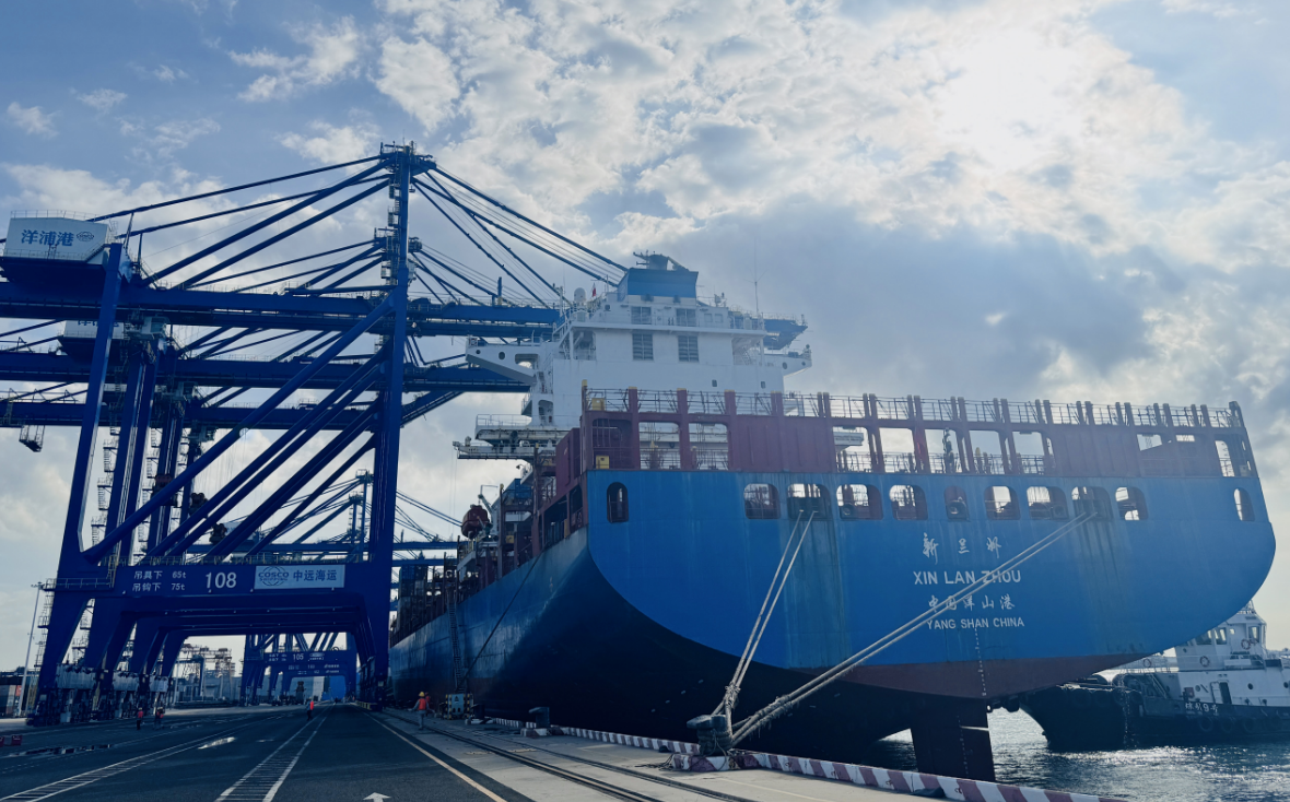 外貿貨輪“新蘭州”號將從海南洋浦港駛往中東。人民網記者 毛雷攝