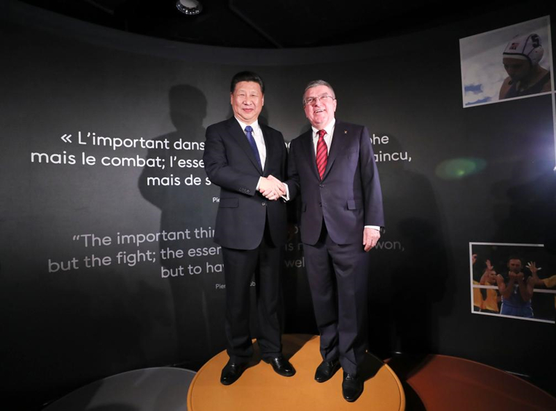 2017年1月18日，習(xí)近平主席在位于瑞士洛桑的國際奧林匹克博物館會見時任國際奧林匹克委員會主席巴赫。