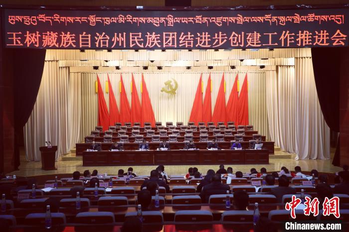 圖為玉樹州民族團(tuán)結(jié)進(jìn)步創(chuàng)建工作推進(jìn)會現(xiàn)場?！『F龍 攝