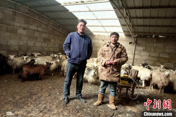 圖為華公太(左)走訪牧民生產(chǎn)生活情況?！〔彭検步?攝